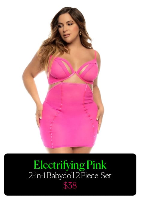 Electrifying Pink 2-in-1 Babydoll 2 Piece  Set $38