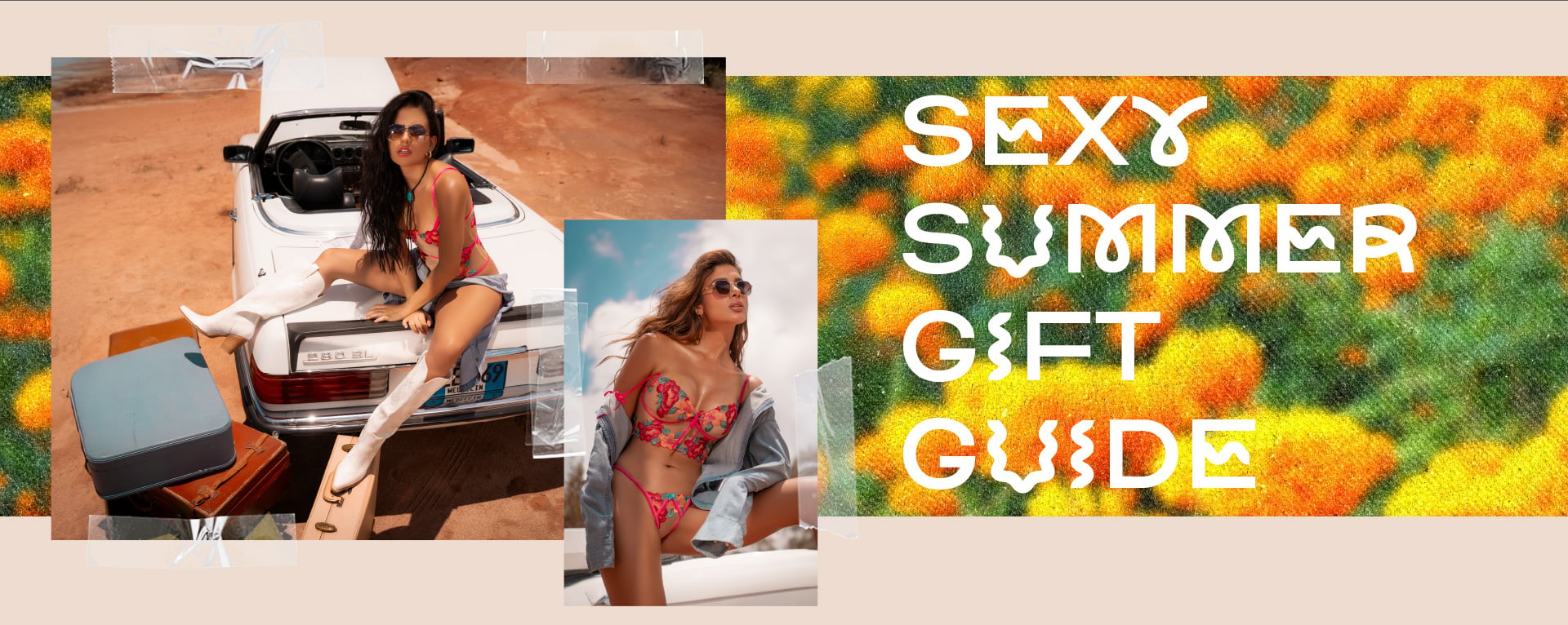 Gift guide header. Tape, women in lingerie, summer