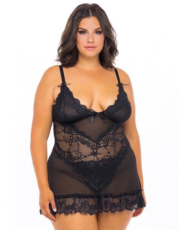 VALENTINE PLUS BABYDOLL ALT2 view Color: BK