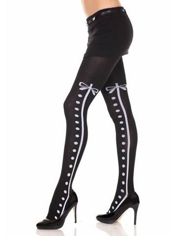 Tuxedo Stripe Tights With Bow Detail default view Color: BW