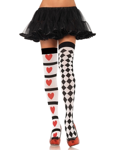 Harlequin & Hearts Thigh Highs default view Color: BW