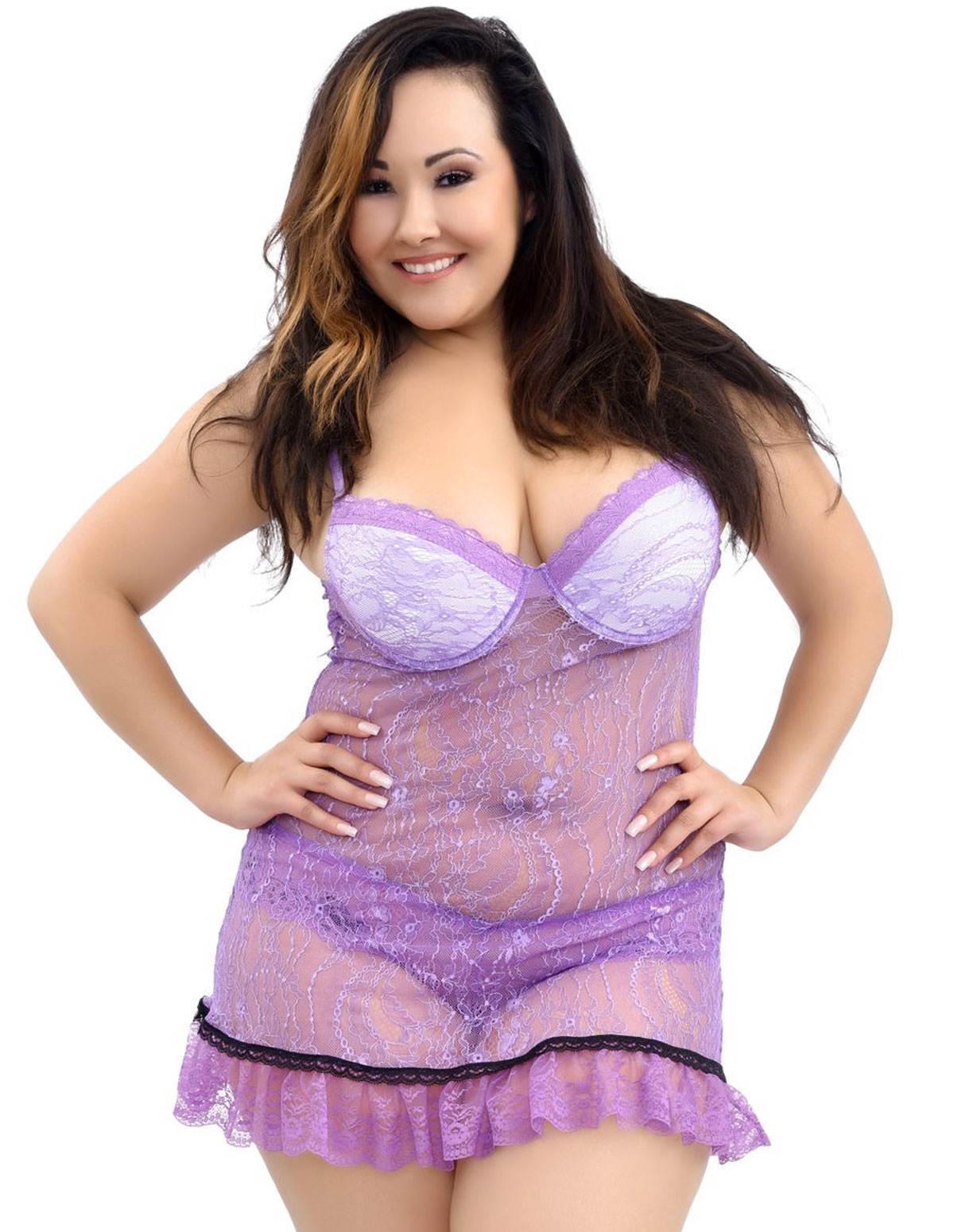 alternate image for Lilac Lace Ruffle Trim Chemise