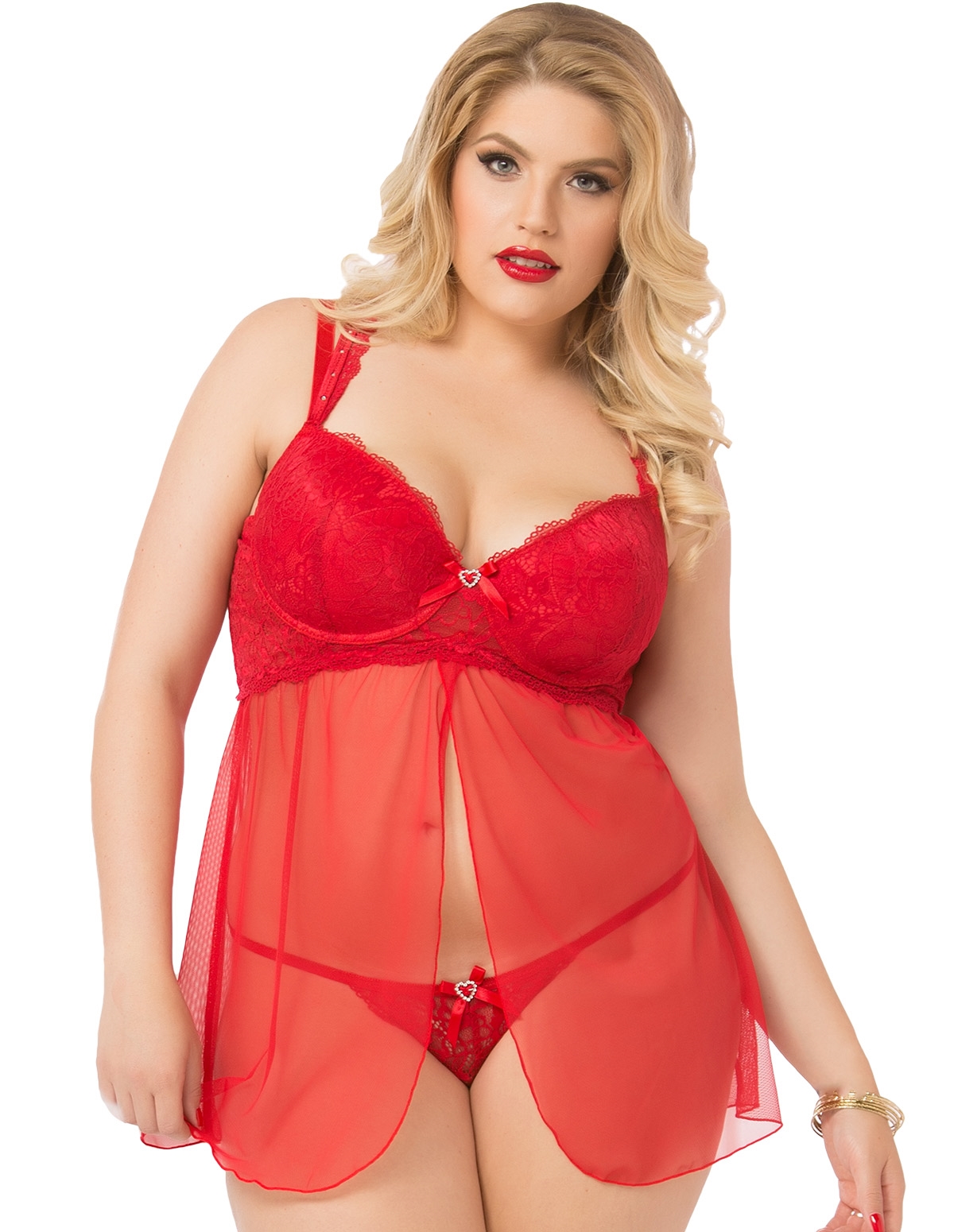 alternate image for Heart Flyaway Babydoll With Thong