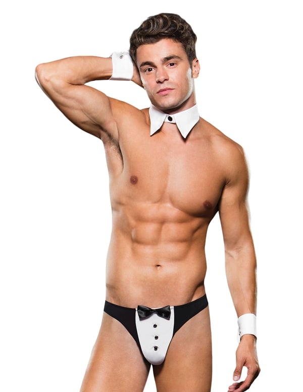 Tuxedo Thong Set With Cuffs And Collar default view Color: BW