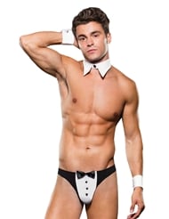 Front view of TUXEDO THONG SET WITH CUFFS AND COLLAR