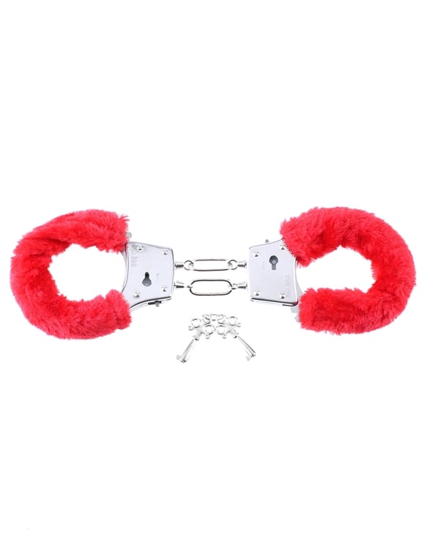 Red Furry Love Cuffs ALT2 view Color: RD