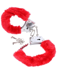 Alternate back view of RED FURRY LOVE CUFFS