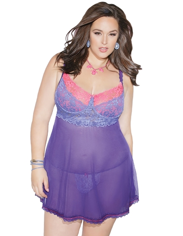 Sweet Treat Lace And Mesh Babydoll default view Color: PW