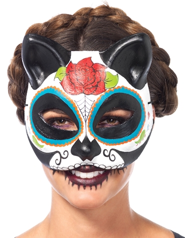 Sugar Skull Cat Mask default view Color: BW