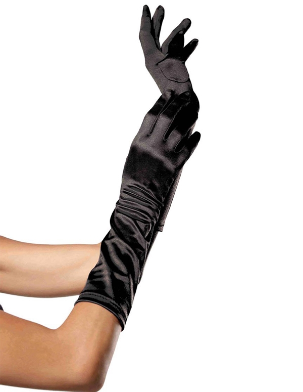 Satin Elbow Length Gloves default view Color: BK