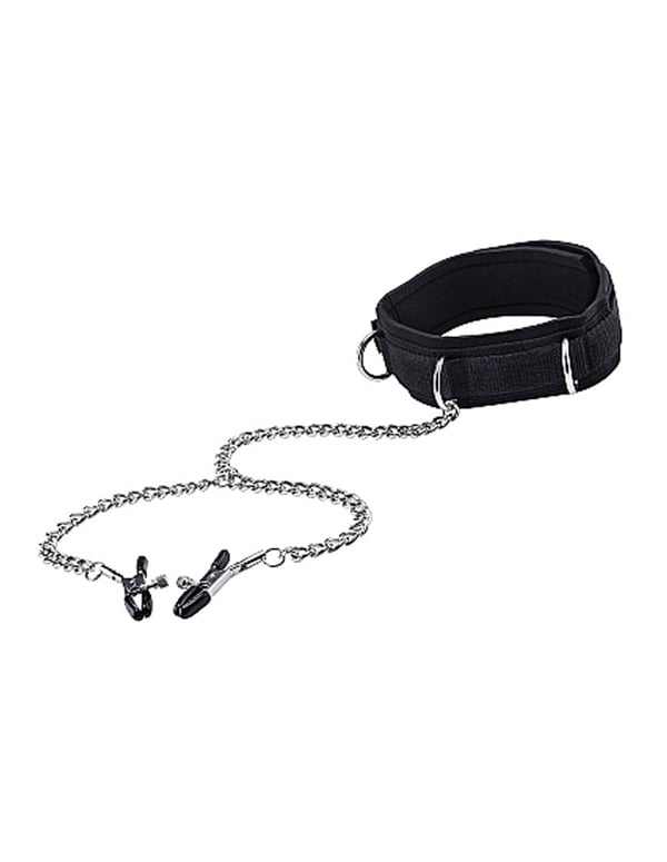 Velcro Collar With Nipple Clamps ALT1 view Color: BK