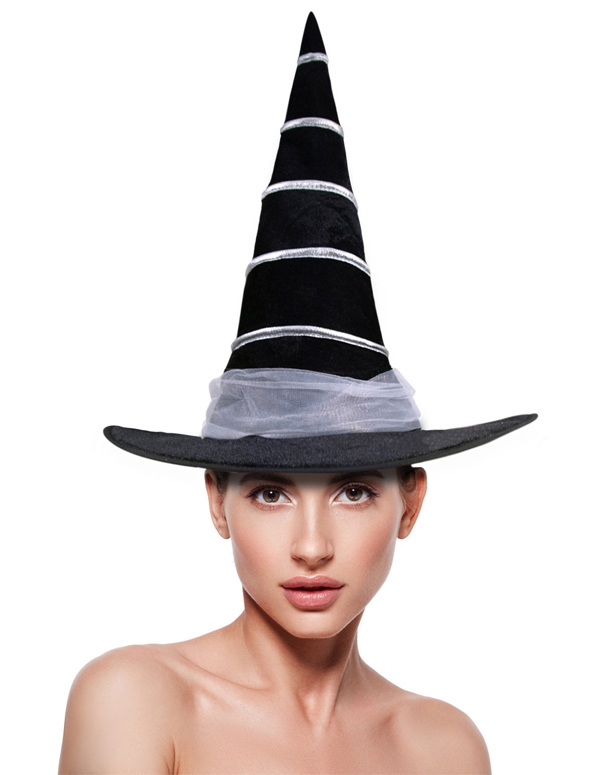 Black & White Stripe Witch Hat default view Color: BW