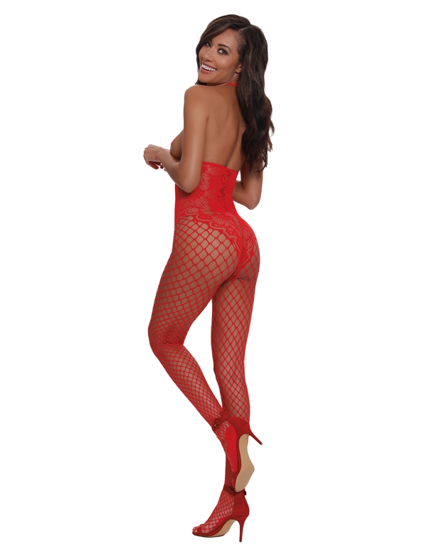 Knit Lace Open-Cup Bodystocking ALT2 view Color: RD