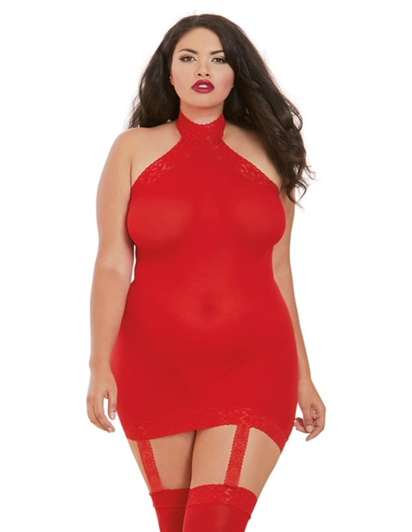 Sexy Opaque Halter Dress With Stockings default view Color: RD
