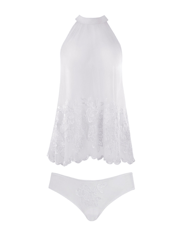 ELSIE HALTER BABYDOLL AND PANTY ALT2 view Color: WH