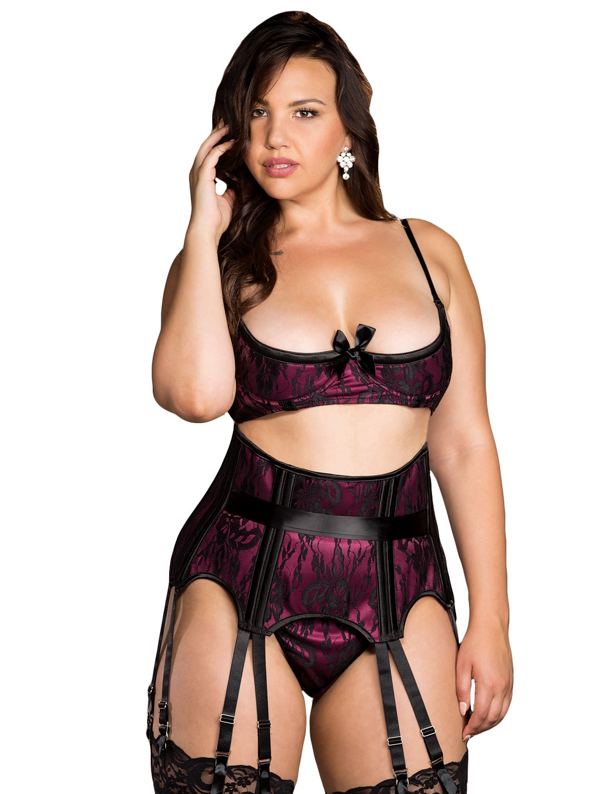alternate image for BERRY AND BLACK WAIST CINCHER W/ GARTERS