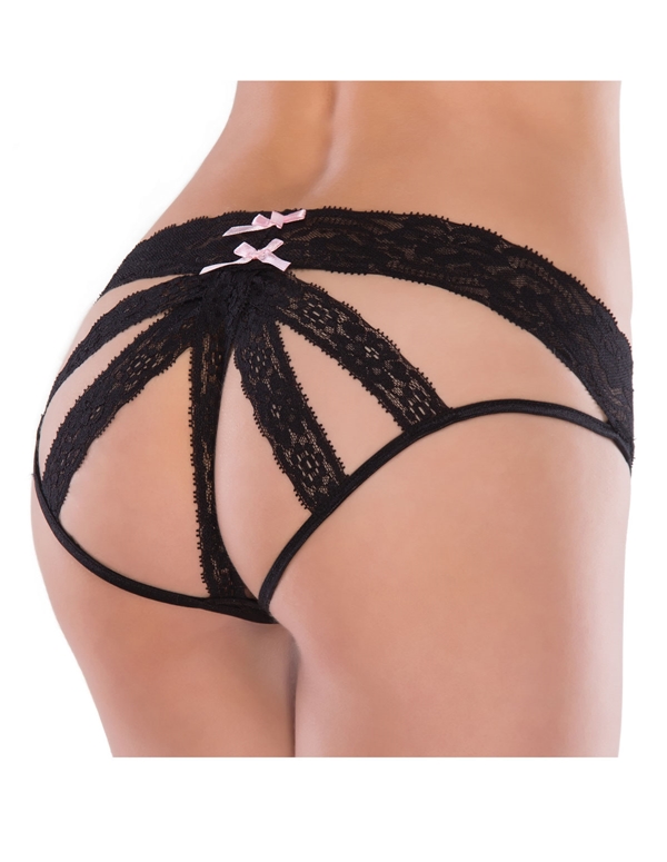 Stretch Lace Strap Back Panty With Bows default view Color: BK