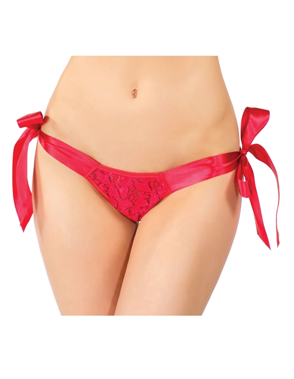 PEEK-A-BOO LACE RIBBON TIE-SIDE PANTY default view Color: RD