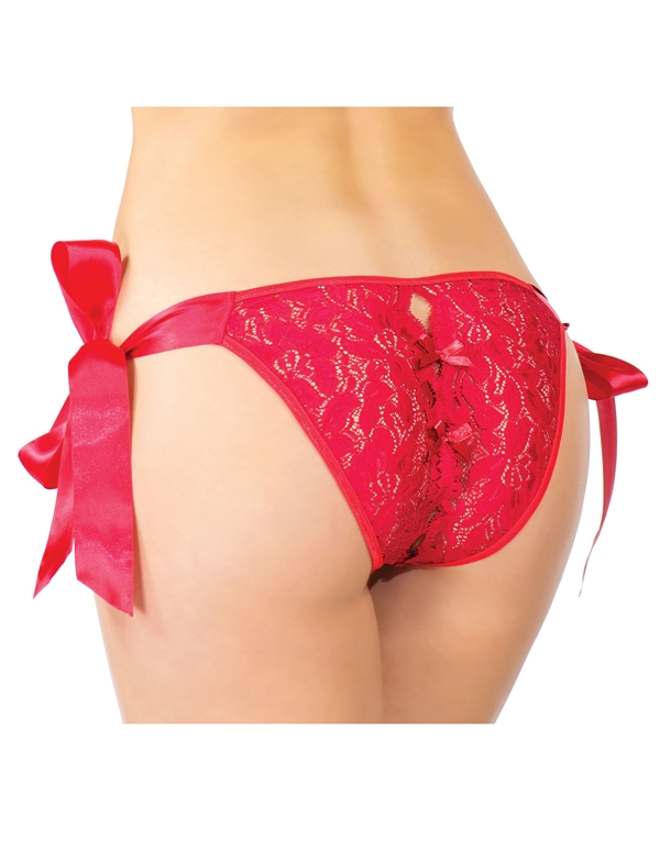 PEEK-A-BOO LACE RIBBON TIE-SIDE PANTY ALT1 view Color: RD