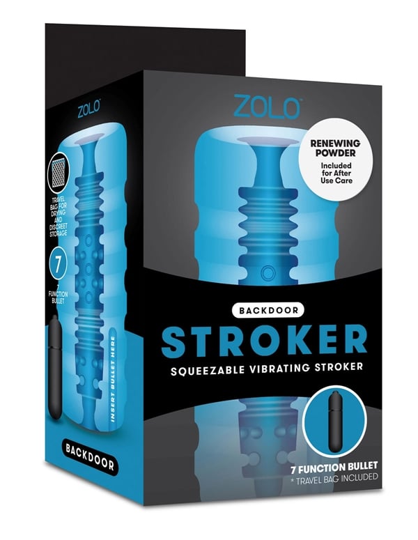 Zolo Backdoor Squeezable Vibrating Stroker ALT1 view Color: BL