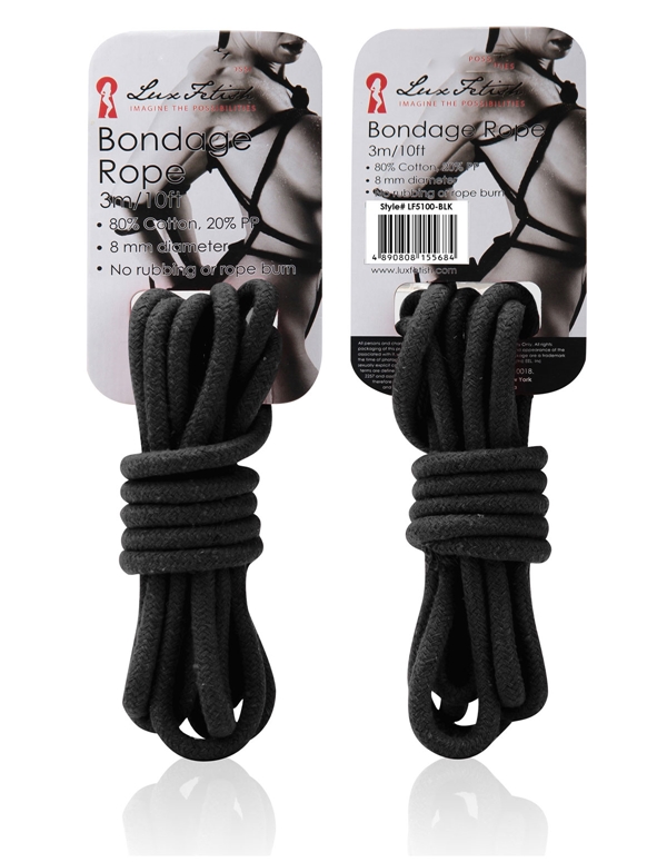 Lux Bondage Rope- 10Ft ALT1 view Color: BK