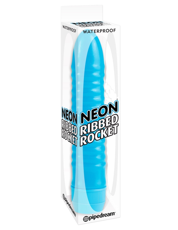 Neon Blue Ribbed Rocket Vibrator ALT2 view Color: BL