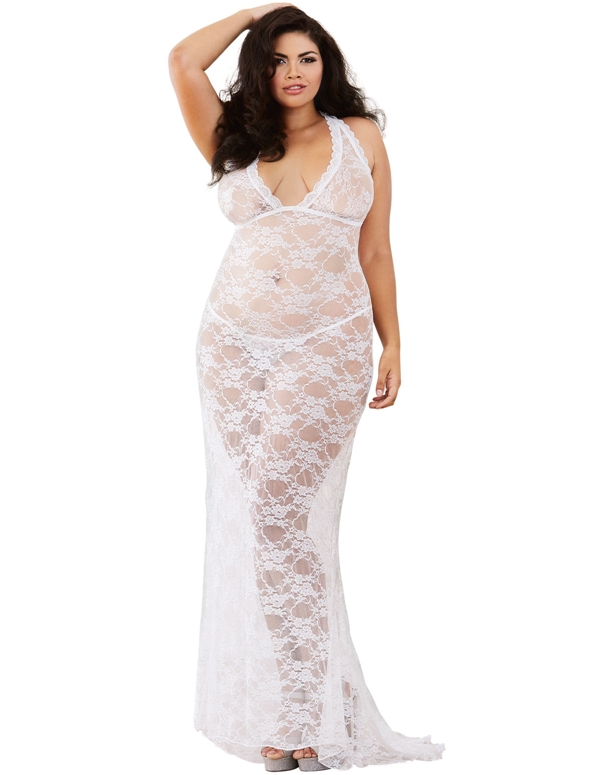 Classic Sheer Lace Gown ALT1 view Color: WH