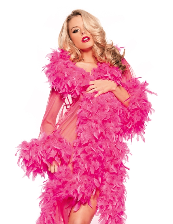 Sheer Full Length Robe With Feather Trim default view Color: HP