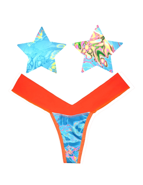 Naughty Knix Tropical Thong & Pasties default view Color: OR