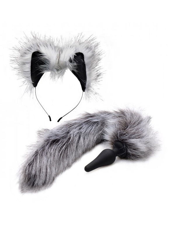 Tailz Grey Wolf Anal Plug And Ears Set default view Color: BKGY