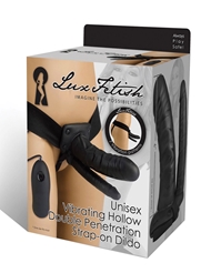 Alternate back view of LUX FETISH VIBRATING DOUBLE PENETRATION STRAP ON
