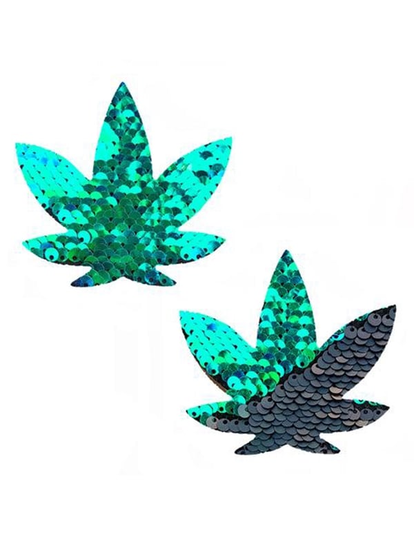 Nipztix Sequin Weed Leaf Pasties default view Color: GSL