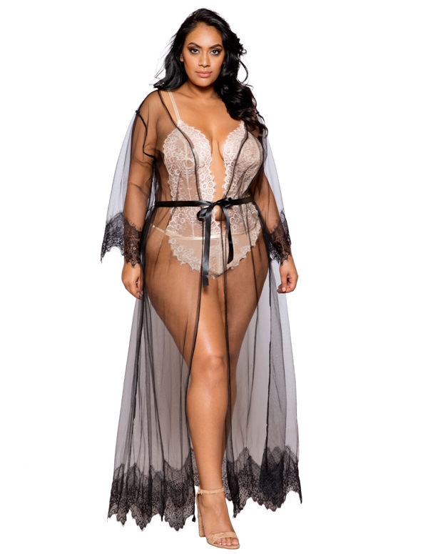 Barely There Long Sheer Robe ALT1 view Color: BK