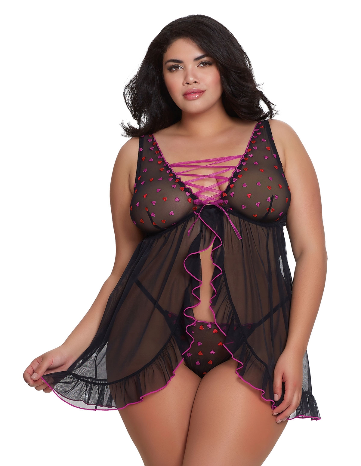 alternate image for LACE UP AND HEARTS BABYDOLL