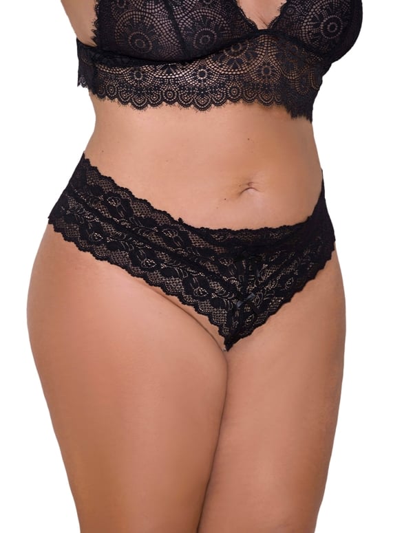 Lace & Open Crotch Pearl String Panty ALT1 view Color: BK