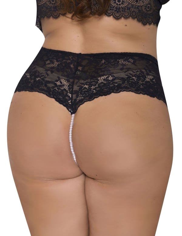 Lace & Open Crotch Pearl String Boyshort default view Color: BK