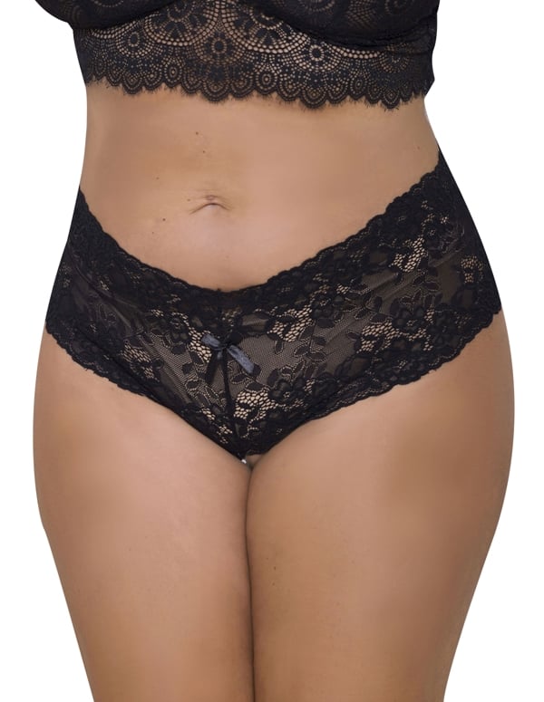 Lace & Open Crotch Pearl String Boyshort ALT1 view Color: BK