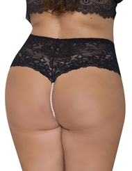 Front view of LACE & OPEN CROTCH PEARL STRING BOYSHORT