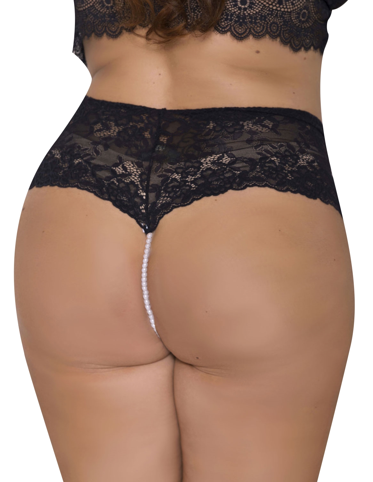 alternate image for Lace & Open Crotch Pearl String Boyshort