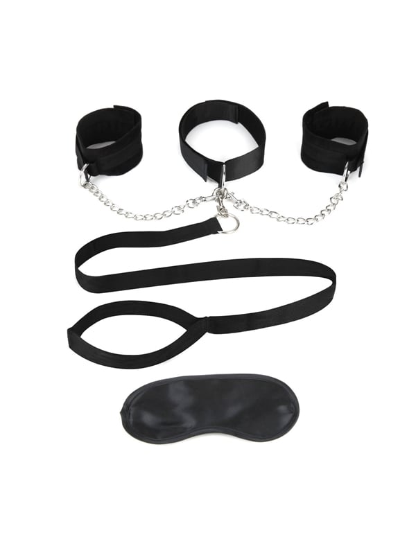 Lux Fetish Collar Cuffs And Leash Set default view Color: BK