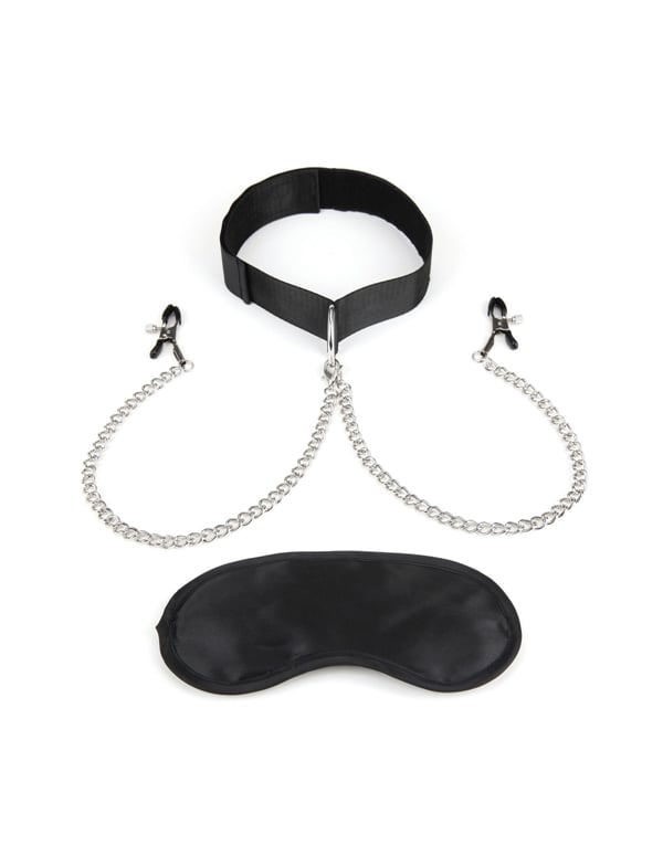 Lux Fetish Collar And Nipple Clamps default view Color: BK