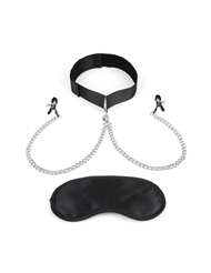 Front view of LUX FETISH COLLAR AND NIPPLE CLAMPS