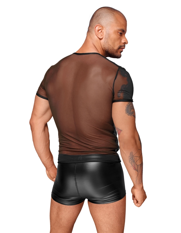 TULLE MEN's SHIRT WITH DECORATIVE PVC PLEATS ALT1 view Color: BK