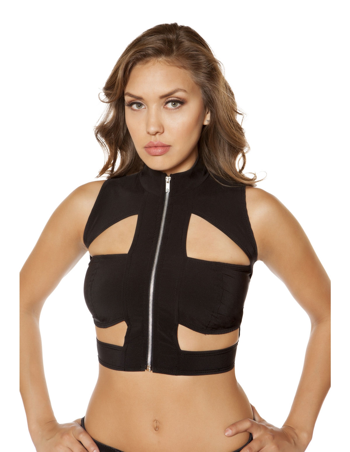 alternate image for CUTOUT CROP TOP WITH ZIPPER CLOSURE