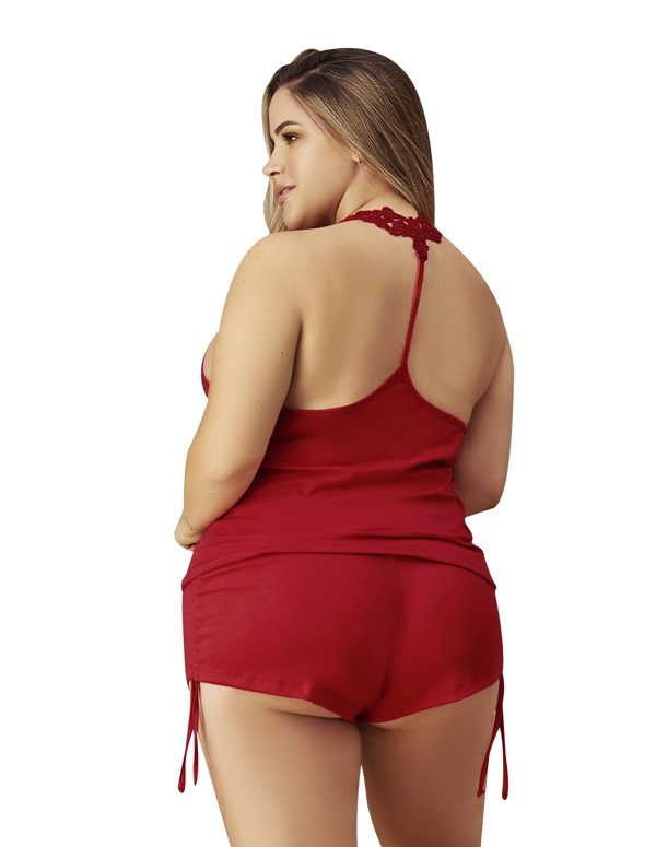 Scrunch Side Booty Shorts Pajama Set ALT view Color: RD
