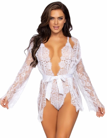 FLORAL LACE TEDDY AND ROBE - 86112-04054