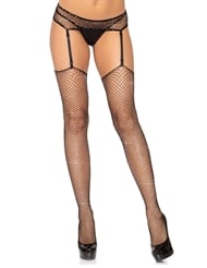 Front view of 2PC RHINESTONE AND FISHNET STOCKING W/GBELT