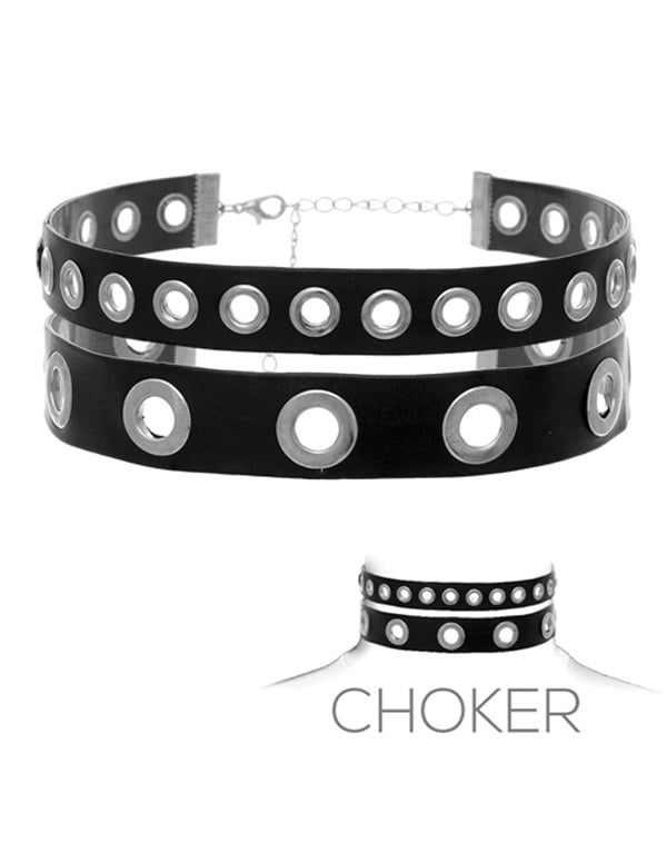 2 Row Leatherette Choker With Grommets default view Color: BKS