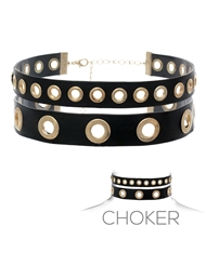 Front view of 2 ROW LEATHERETTE CHOKER WITH GROMMETS