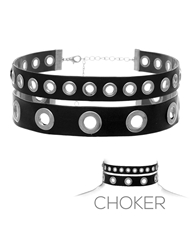 Additional  view of product 2 ROW LEATHERETTE CHOKER WITH GROMMETS with color code BKS